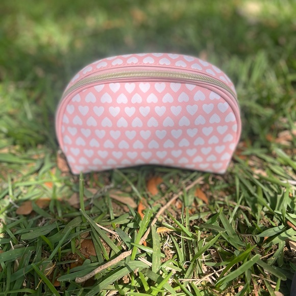 clementine and Jane Bags Clementine Jane Double Zippy Cosmetic Bag Pink And White Hearts Euc